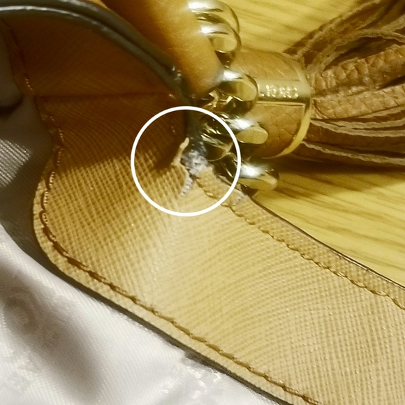 Michael Kors Bedford Bag Brown Pebbled Leather Tassel Crossbody Strap Chain Link - Picture 8 of 9